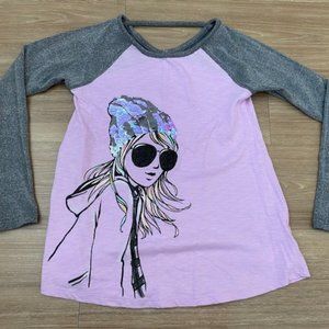 JUSTICE GIRLS DECORATIVE FLIP SEQUIN GLITTER LONG SLEEVE SHIRT